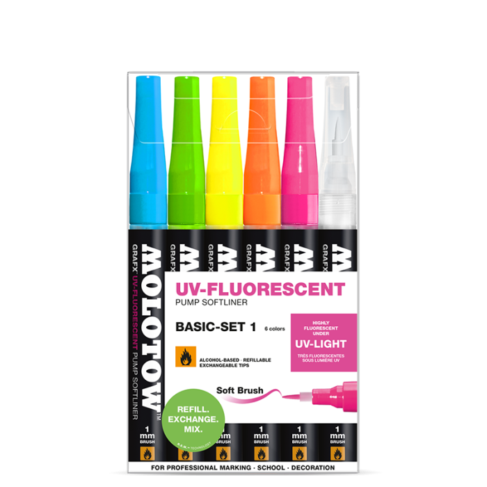 Набір маркерів Molotow GRAFX UV-Fluorescent Ink Basic Set 1 6шт