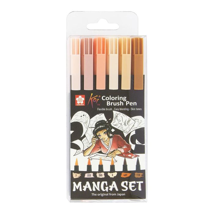 Набор маркеров-кистей Sakura KOI Manga Brush Pen Set 6шт